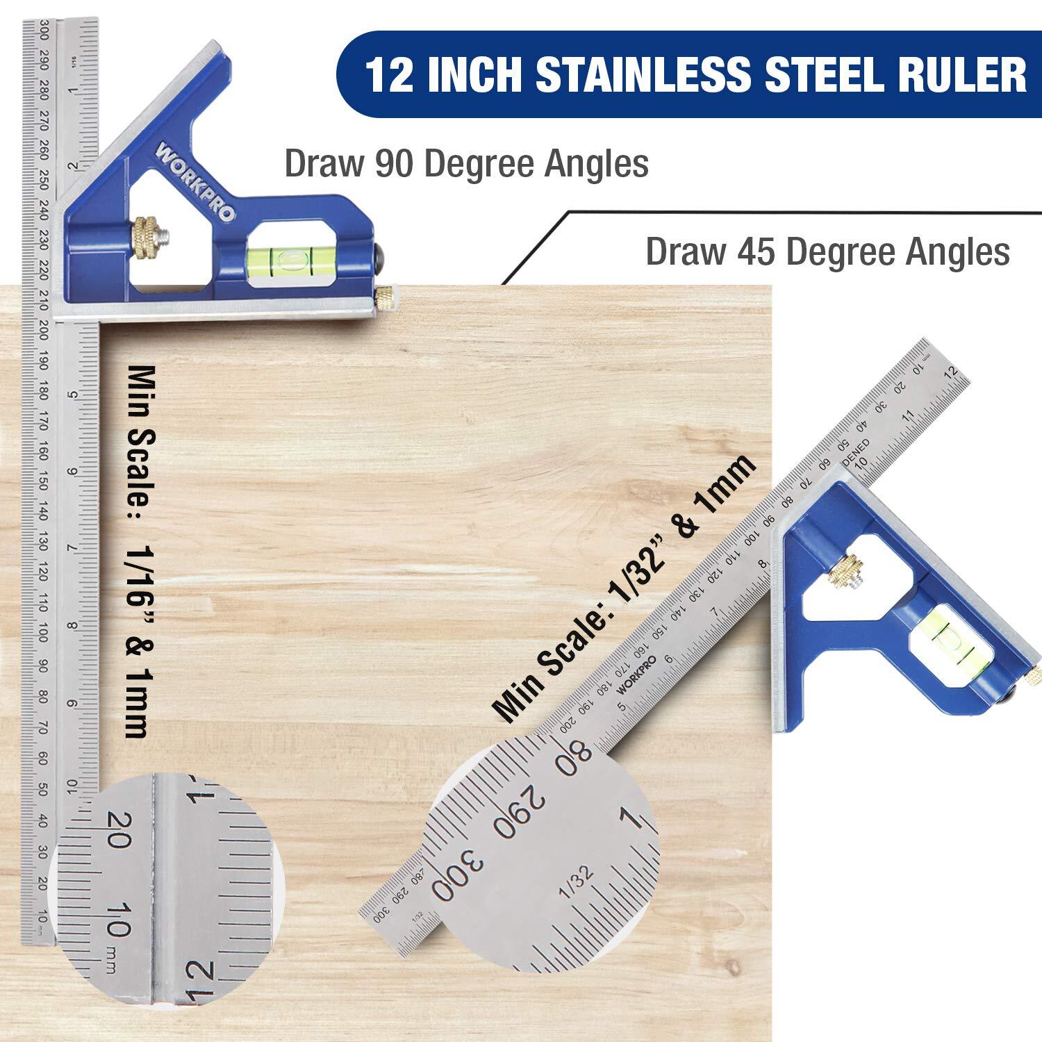 WORKPRO 2PIECE Rafter Square &Combination Square Tool Set/8-inch Try Square Tool