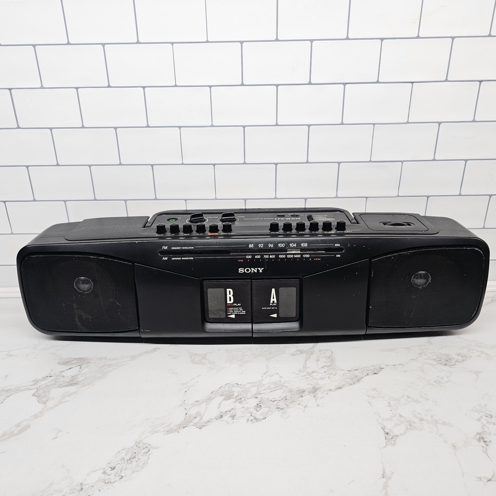 Sony CFS-W304 Portable Stereo Boombox AM/FM Radio Dual Cassette Player - Tested