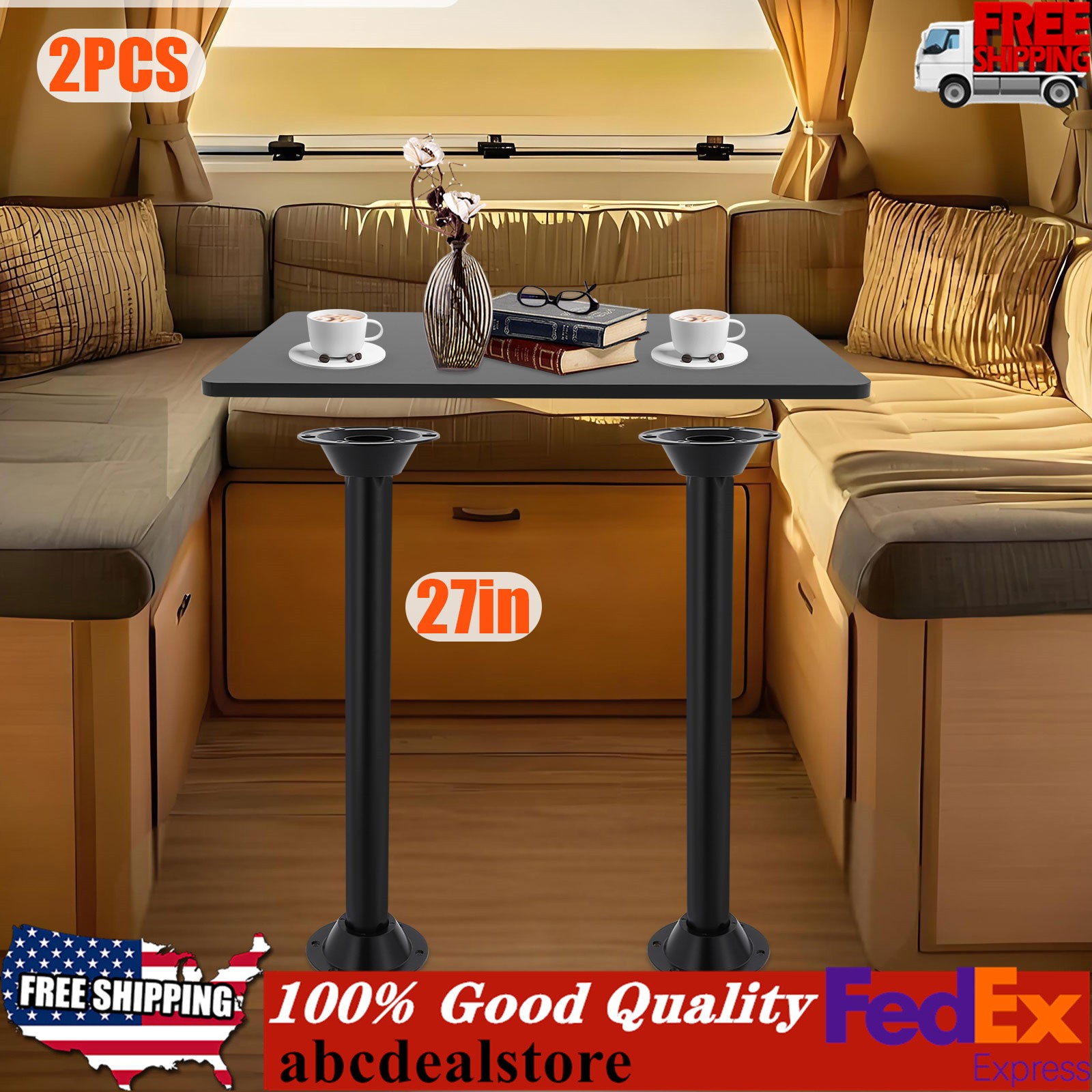 2* Compact RV Table Leg Table Leg W/ Pre-drilled Mounting Base Camper Table Leg