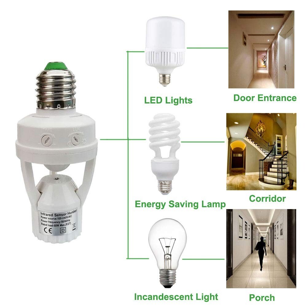 Energy Efficient E26/E27 Motion Activated Light Socket for Convenient Indoor Use