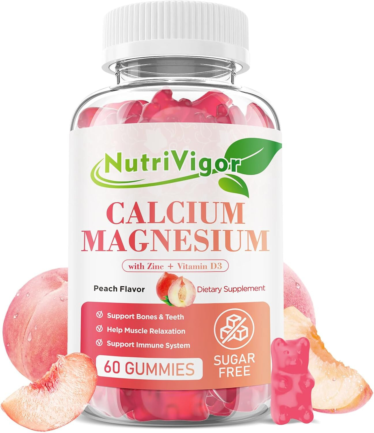 NutriVigor Calcium & Magnesium Gummies with Vitamin D3 and Zinc ~ Sugar-Free