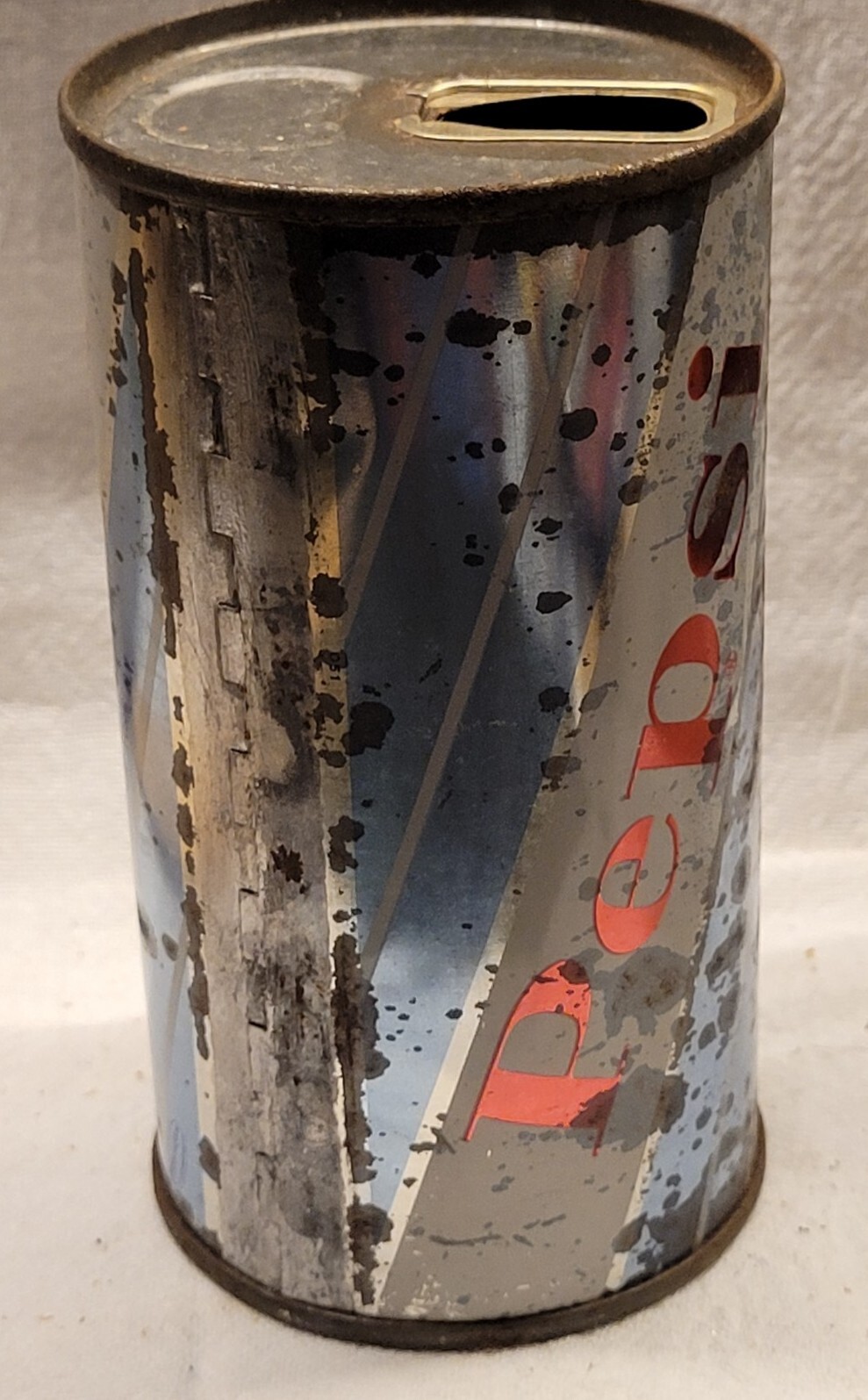 OLD PEPSI COLA CAN BLUE & WHITE STRIPED ODD RECTANGULAR PULL TAB STYLE EMPTY