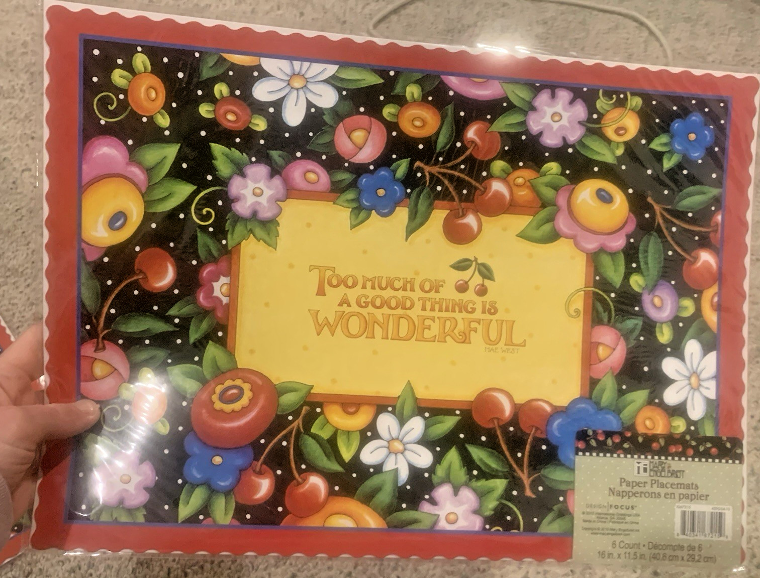 NEW Mary Engelbreit Paper Placemats 16”x11.5” Set Of 6 "Too Much of a Good..."