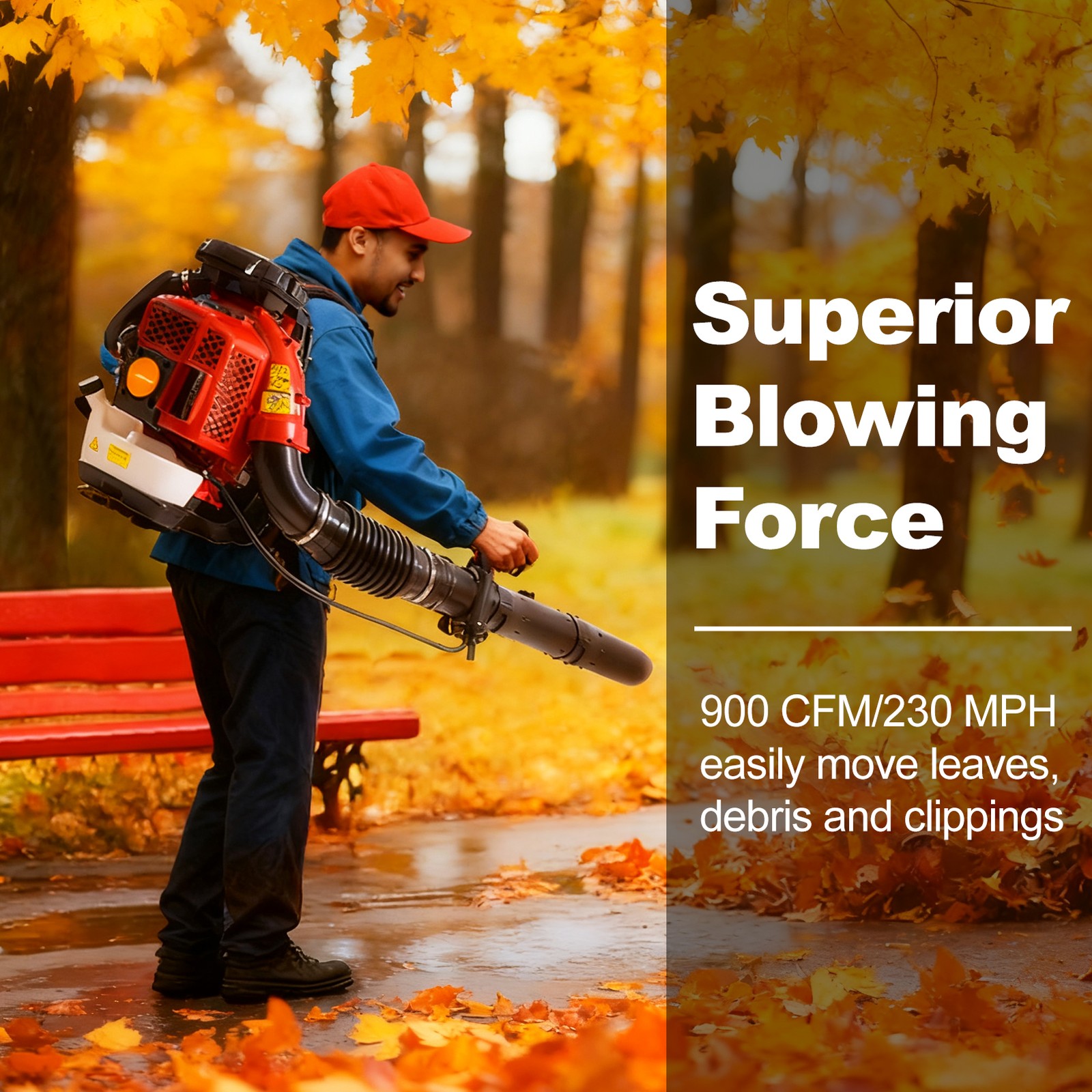 80CC Backpack Leaf Blower Cordless Gas Snow Blower 2 Stroke Engine Wind Force