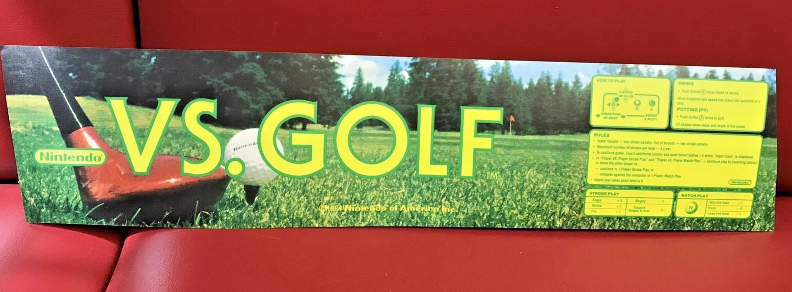 NINTENDO VS GOLF VIDEO ARCADE GAME FLEXIBLE MARQUEE HEADER ORIGINAL GENUINE NOS!