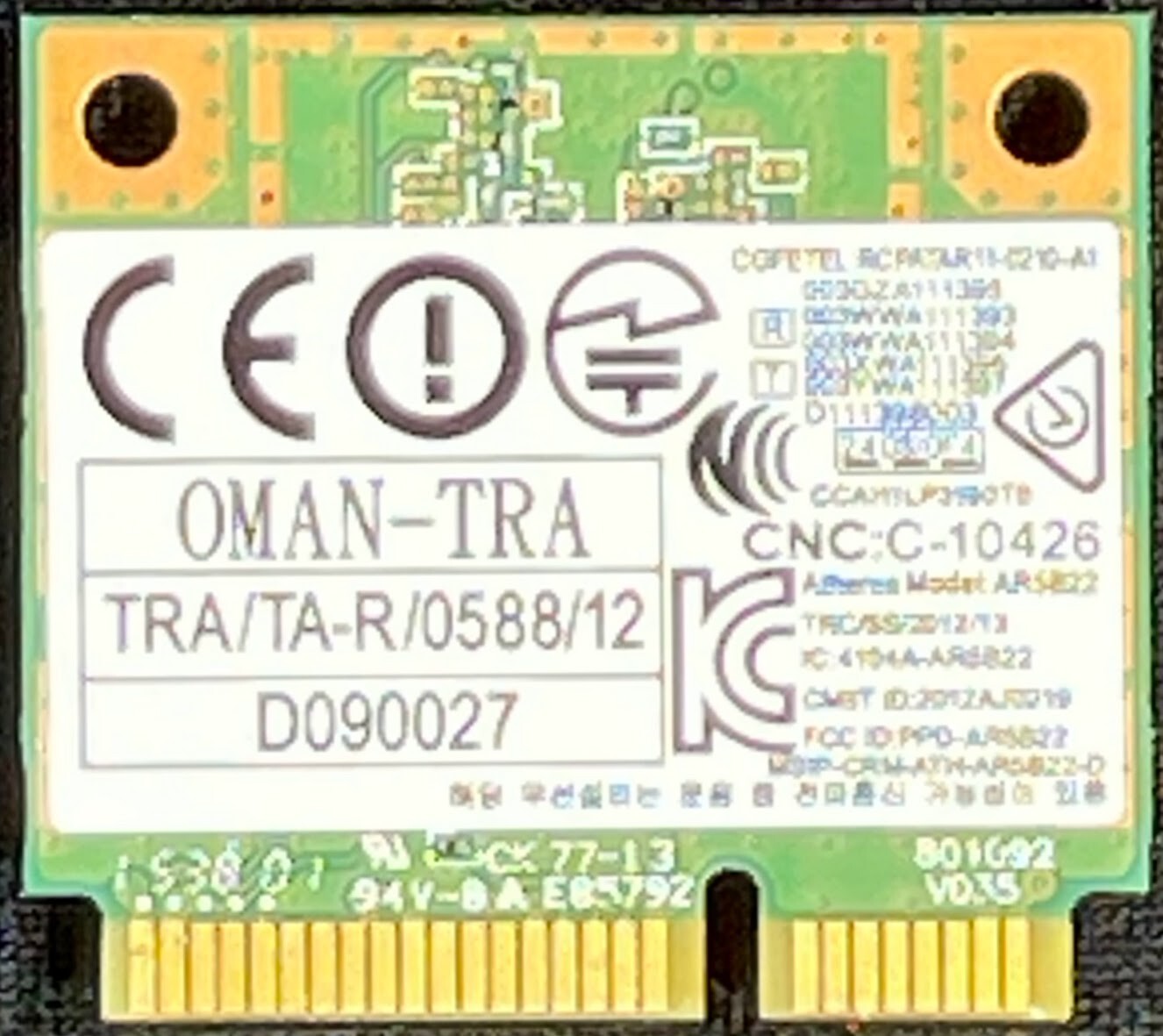 WLAN, WiFi (802.11a/b/g/n)/Bluetooth, Half Minicard, Dell Wireless 1901 / X5DPT