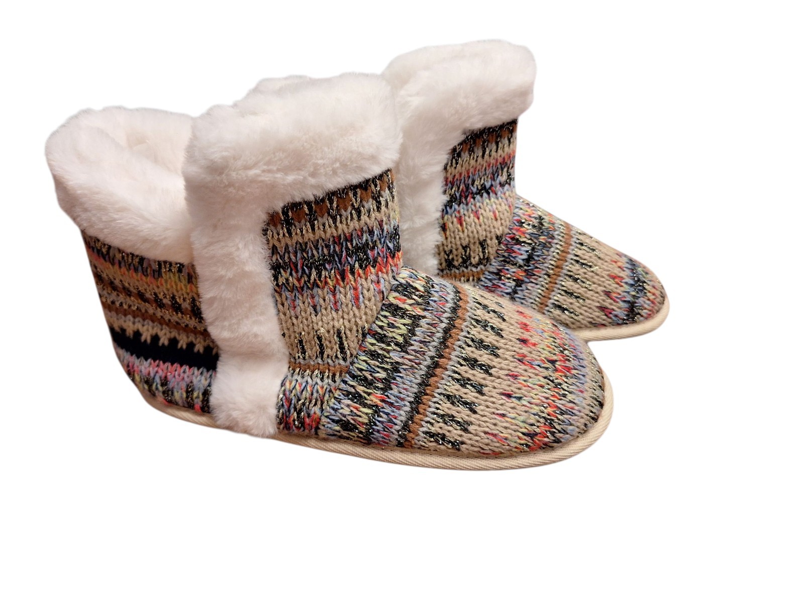 St John's Bay Booties Fur Lined Multicolored Woven Rubber Bottom MED NEW