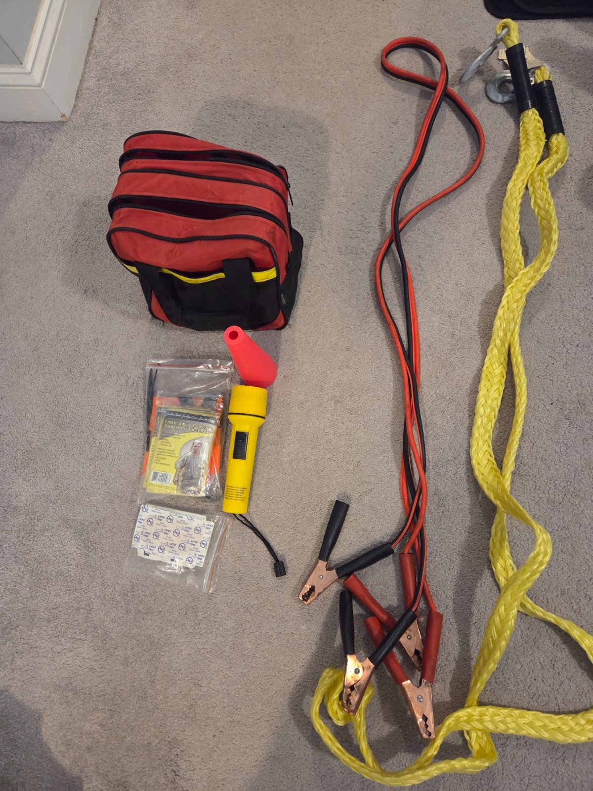 Justin Case Safety Travel Emergency Roadside Kit-8'Jumper Cables, 12' Tow Strap