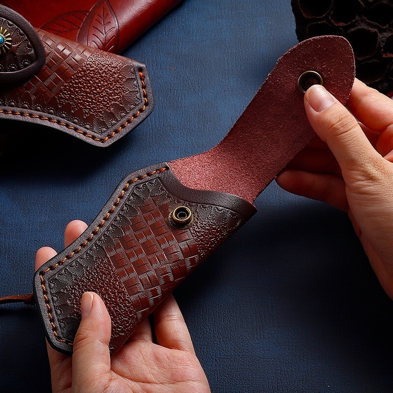Real Genuine Cowhide Leather Multi Tool Folding Pocket Knife Pouch Sheath Case