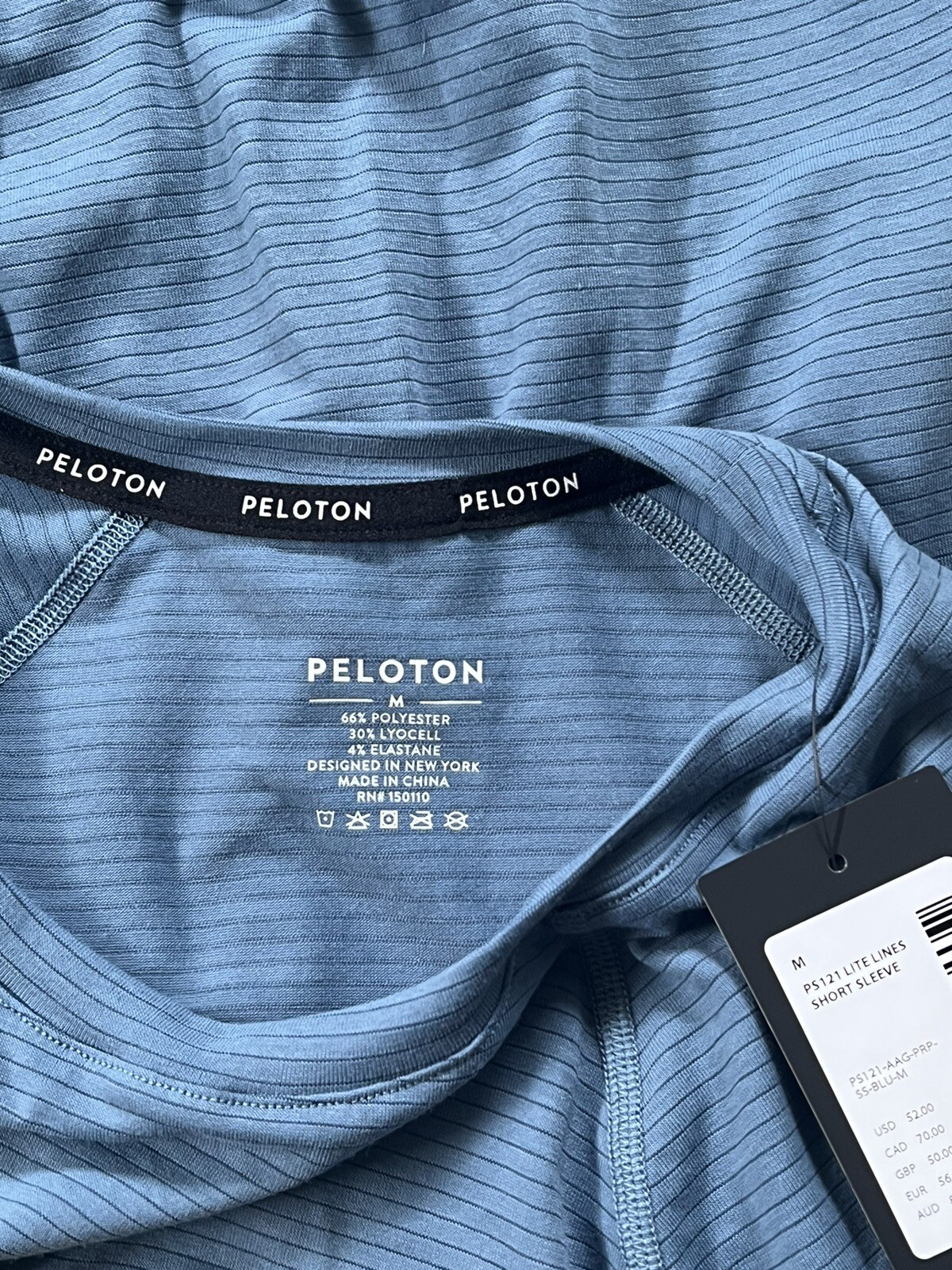 NWT! Peloton Lite Lines Short Sleeve T-Shirt Men’s Medium PS121 Blue Stripe