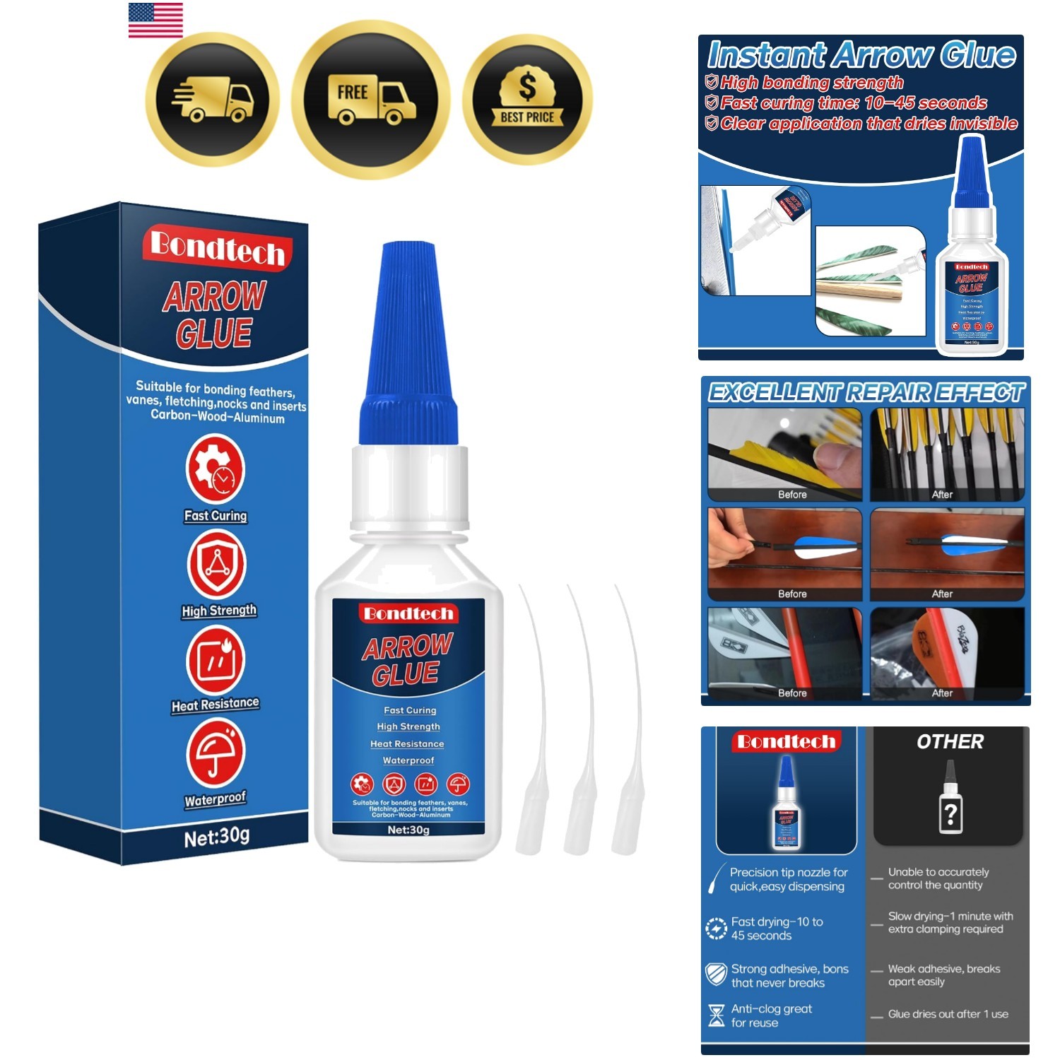 Arrow Glue Fletching Adhesive for Carbon Aluminum and Wood Shafts 30g