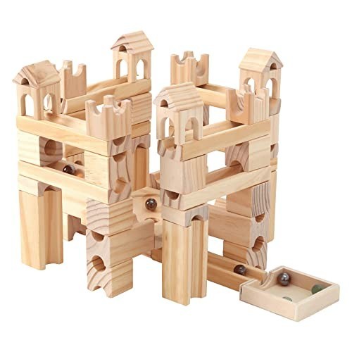 Onshine Wooden Marble Run 80-Pc STEM Building Block Set Track Maze Ages 4-8