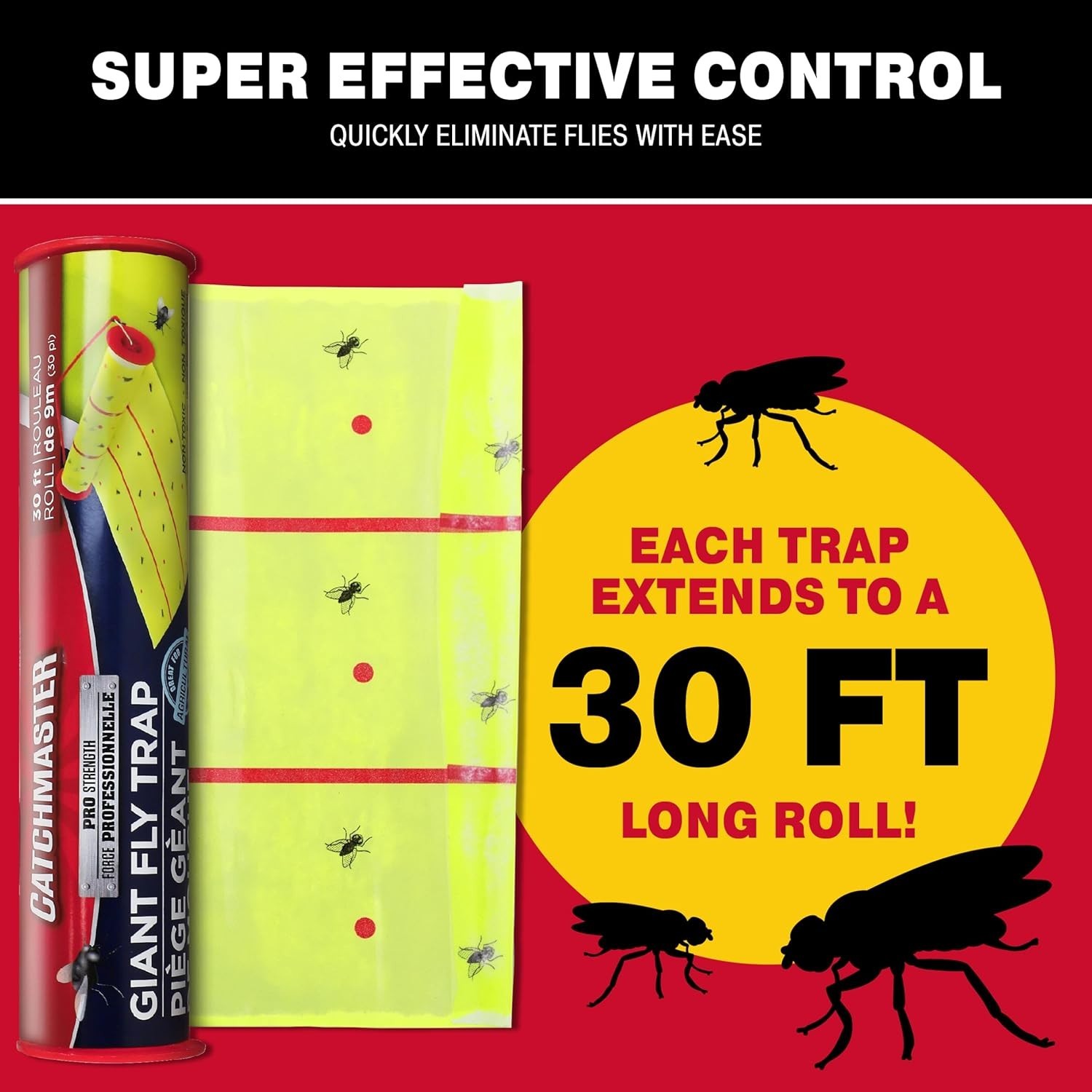 Giant Fly Glue Trap 3-Pack 30 Feet Each, Adhesive Fly Traps Outdoor, Sticky Bug
