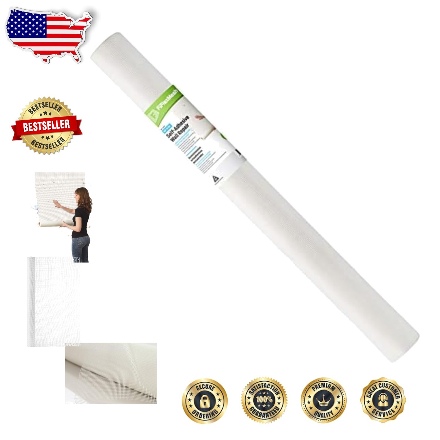 Heavy Duty Fiberglass Drywall Joint Tape 36"x150' - Self-Adhering White Roll