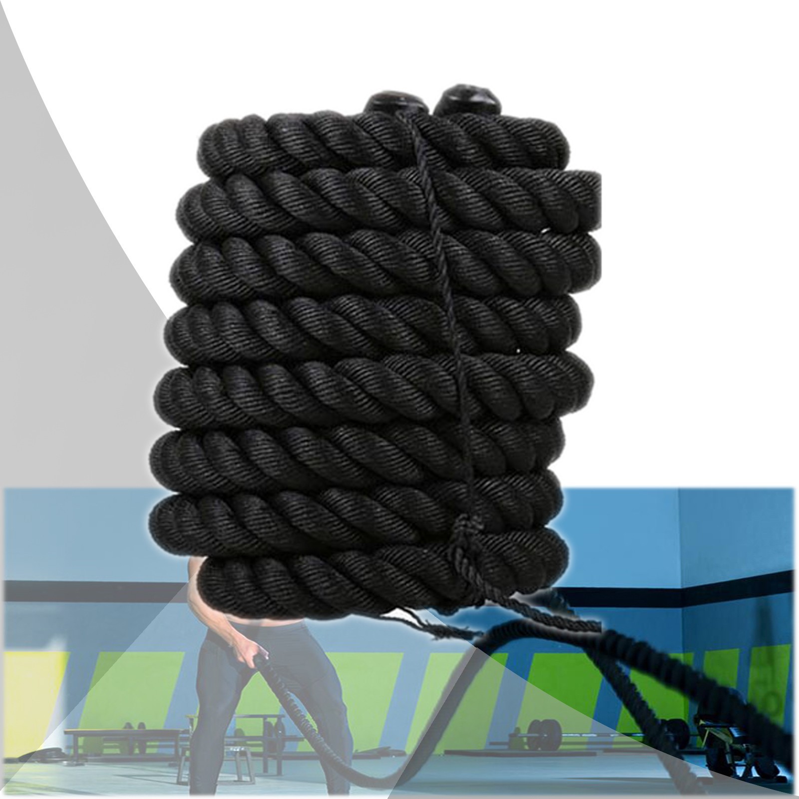 1.5" 50ft Dacron Fitness Rope 27.6lbs Black Wear-Resistant