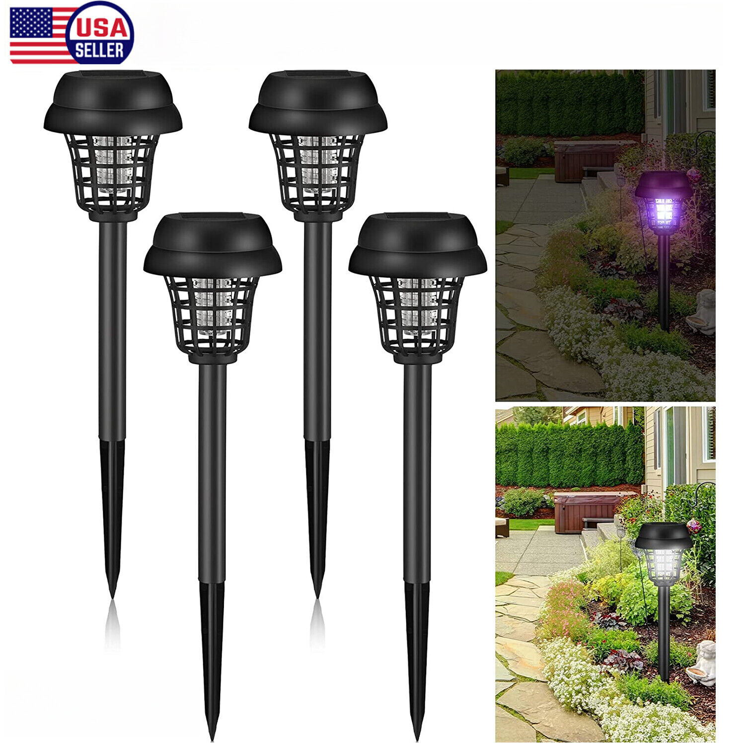 4PC Solar Powered Insect Zapper Lamp Light Outdoor Mosquito Fly Bug Killer Trap
