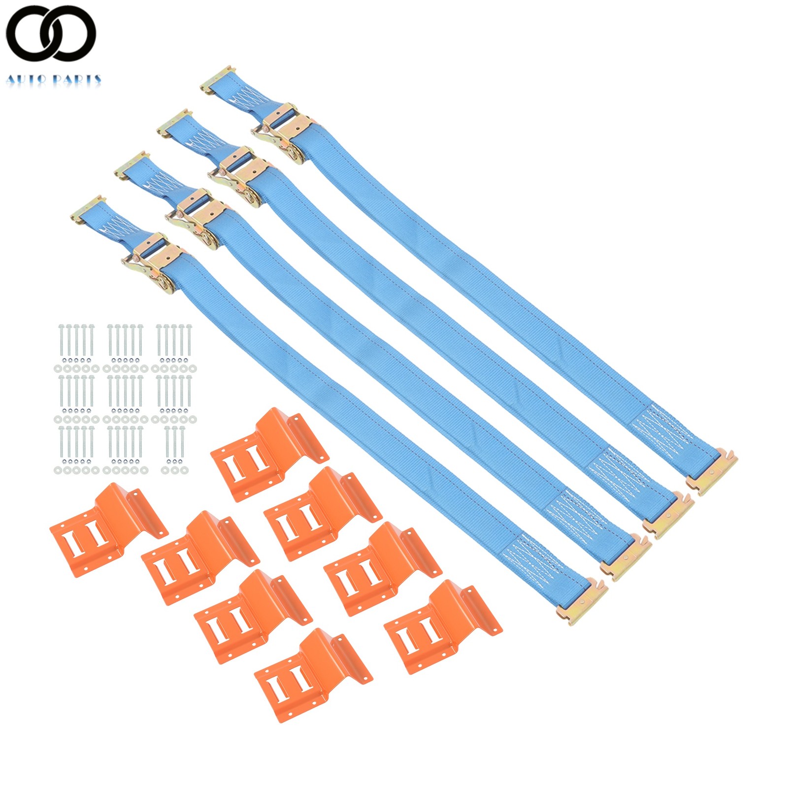 2 Pack Wheel Chock Tie Down Strap Kit For Trailer ATV UTV 8' Blue Ratchet Strap