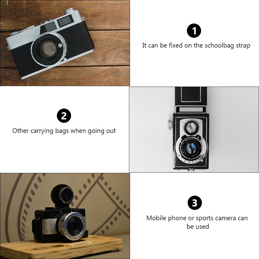Black ABS Backpack Strap Mount for Action Camera and Cellphone Holder