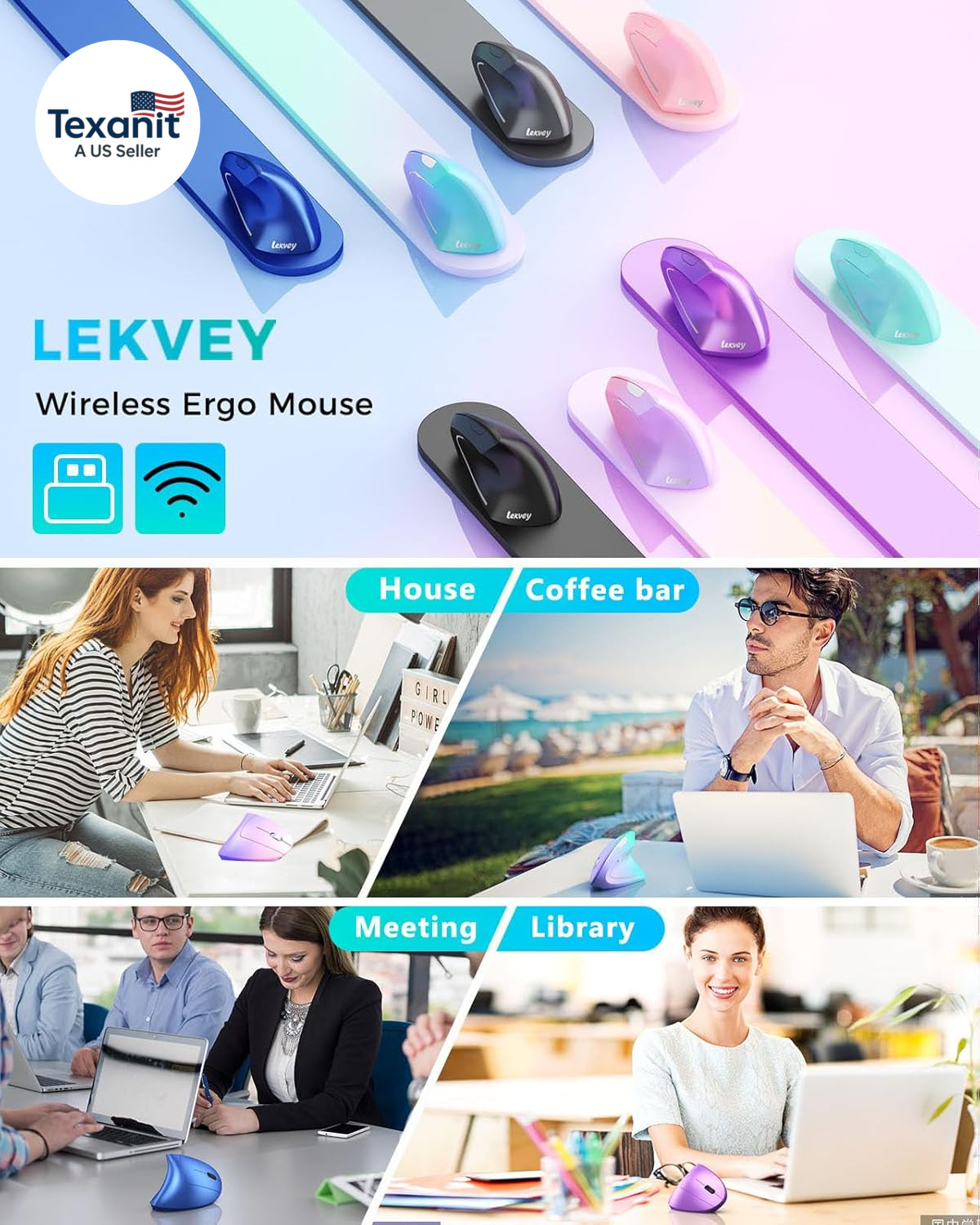 Ergonomic Mouse, Vertical Wireless Mouse, Rechargeable 2.4G Optical Carpal Tunne