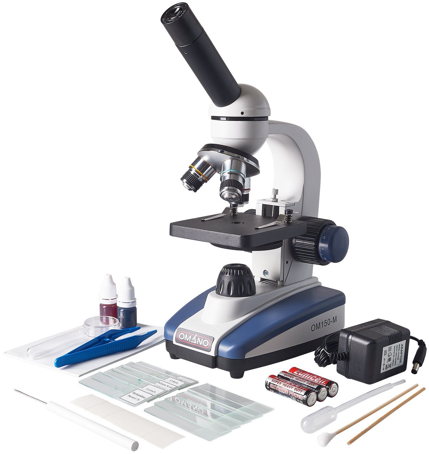 Omano OM150-MK LED 40X-400X Student Compound Microscope with Glass Optics, Fine
