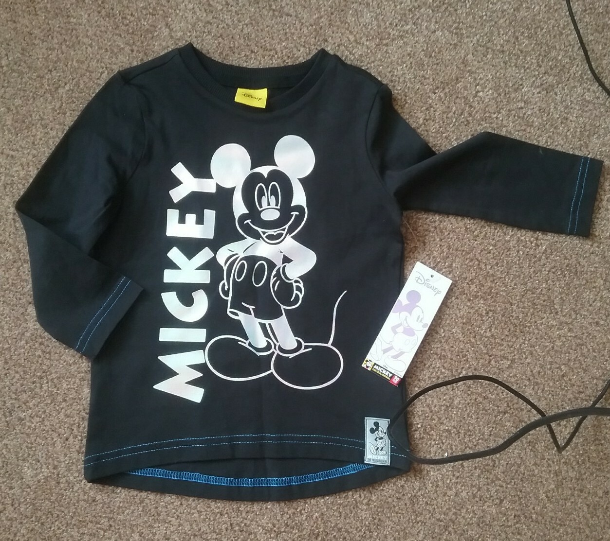 Disney Mickey Mouse Black Long Sleeve Top, silver Shiny Graphic 12-18 Bnwt