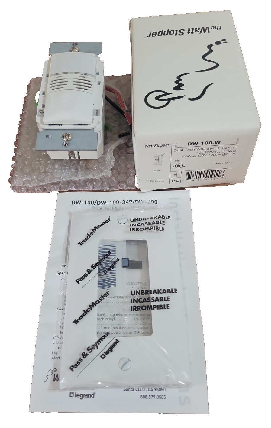 NEW WATT STOPPER DW-100-W Dual Tech Wall Switch PIR Occupancy Sensor 120/277 VAC