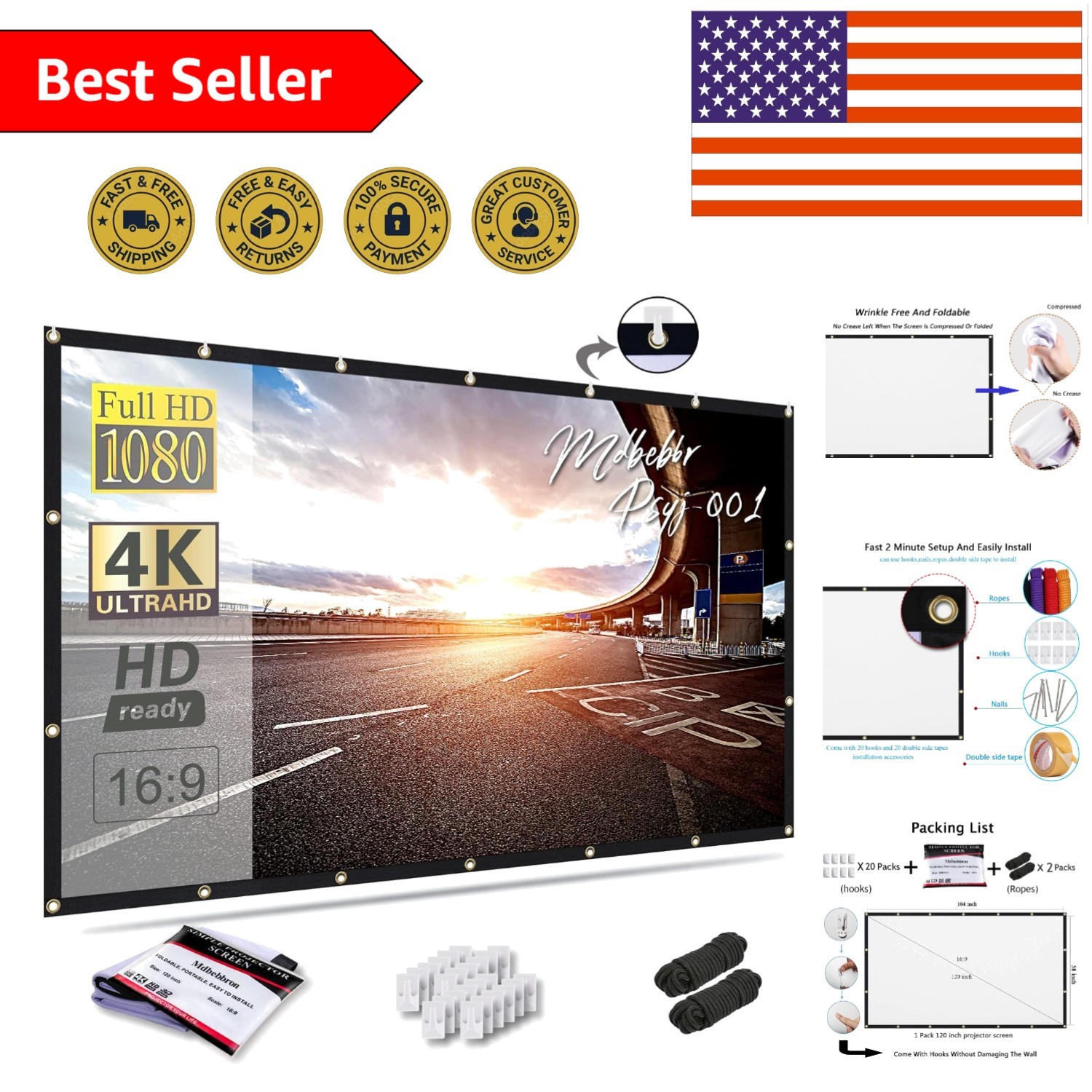 Portable 120-Inch Projector Screen - Anti-Crease Design for Home & Outdoor Fun