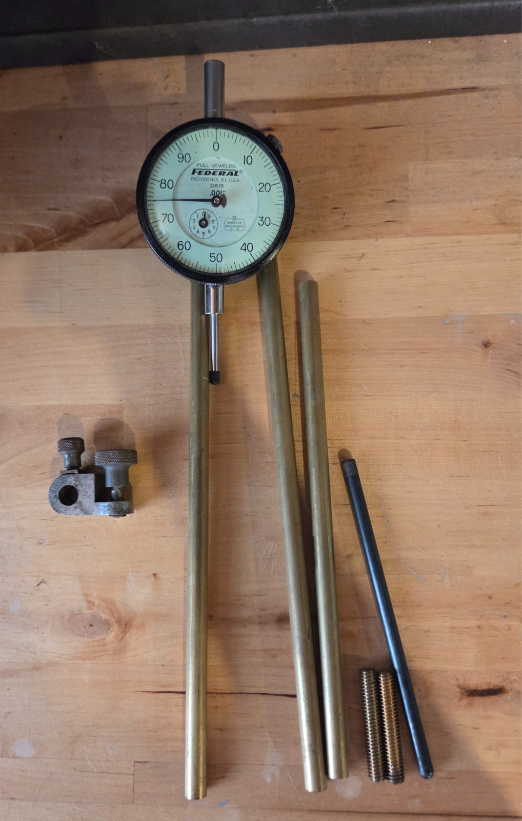 Vintage Federal Model D81S Dial Indicator.  .001” with accessories