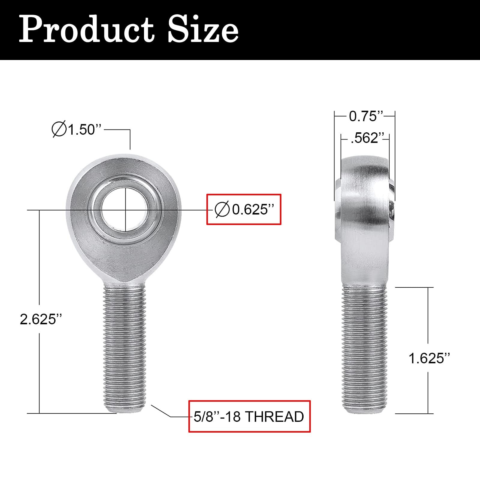 5/8” Heim Joints Rod End Kit, Right and Left Hand Thread 625” Chromoly Joints...