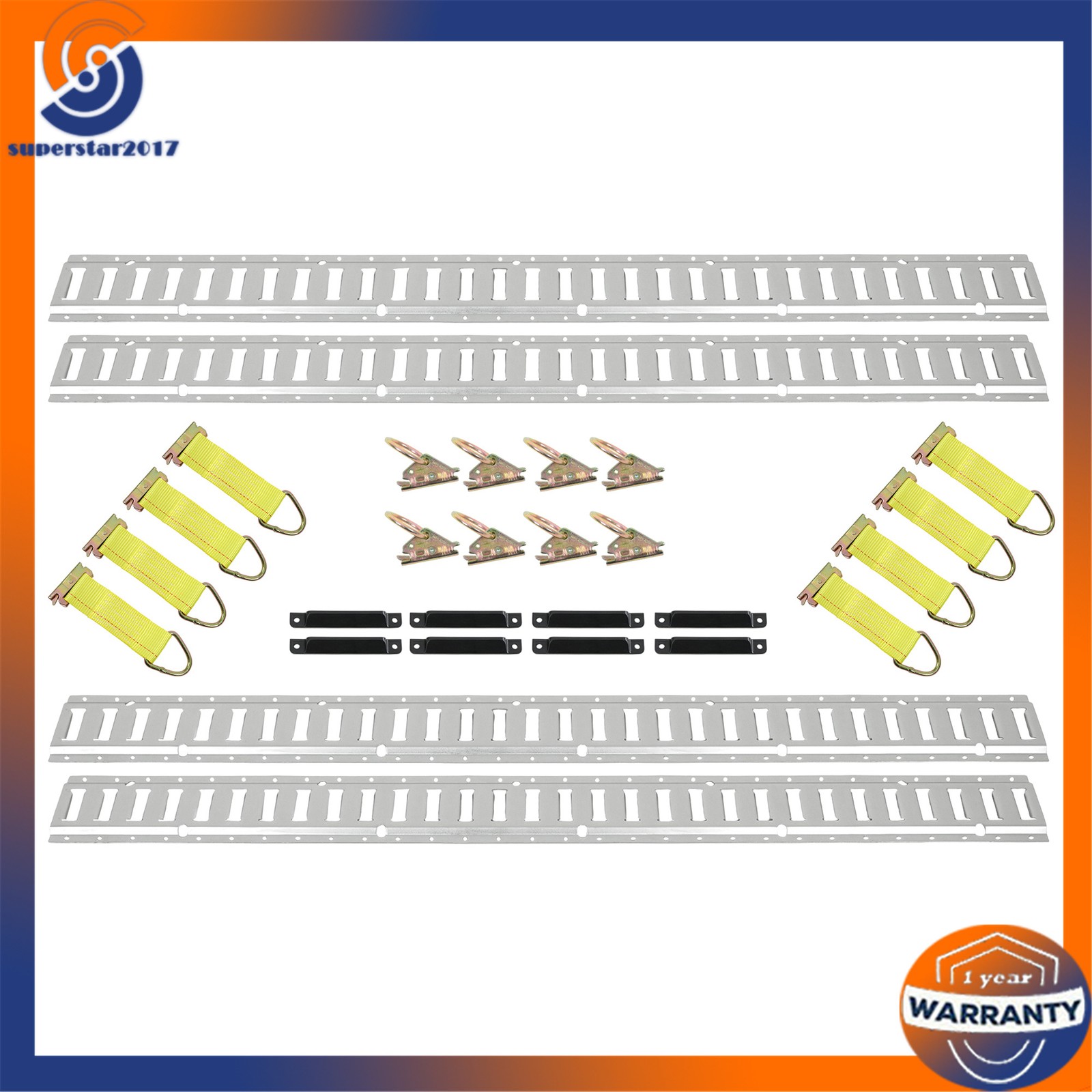 28PCS E-Track Kit 4x 5' Rails 8x Caps Straps O Rings Galvanized Silver
