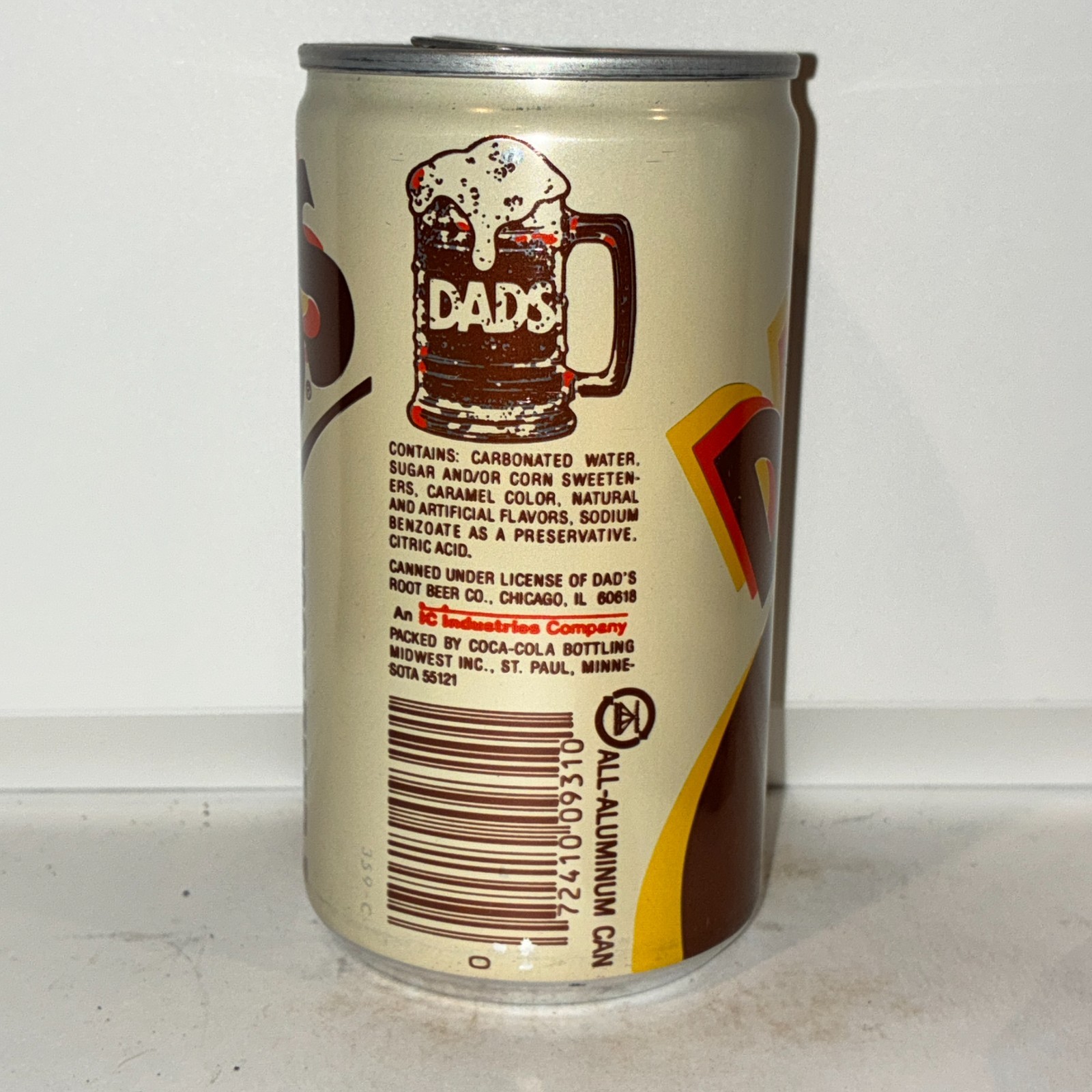 1970's Dads root beer soda can, aluminum
