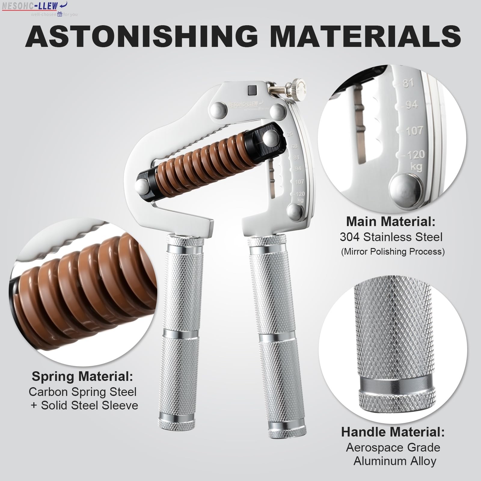 Adjustable Grip Strength Trainer: Premium 304 Stainless Steel Structure, Aero...