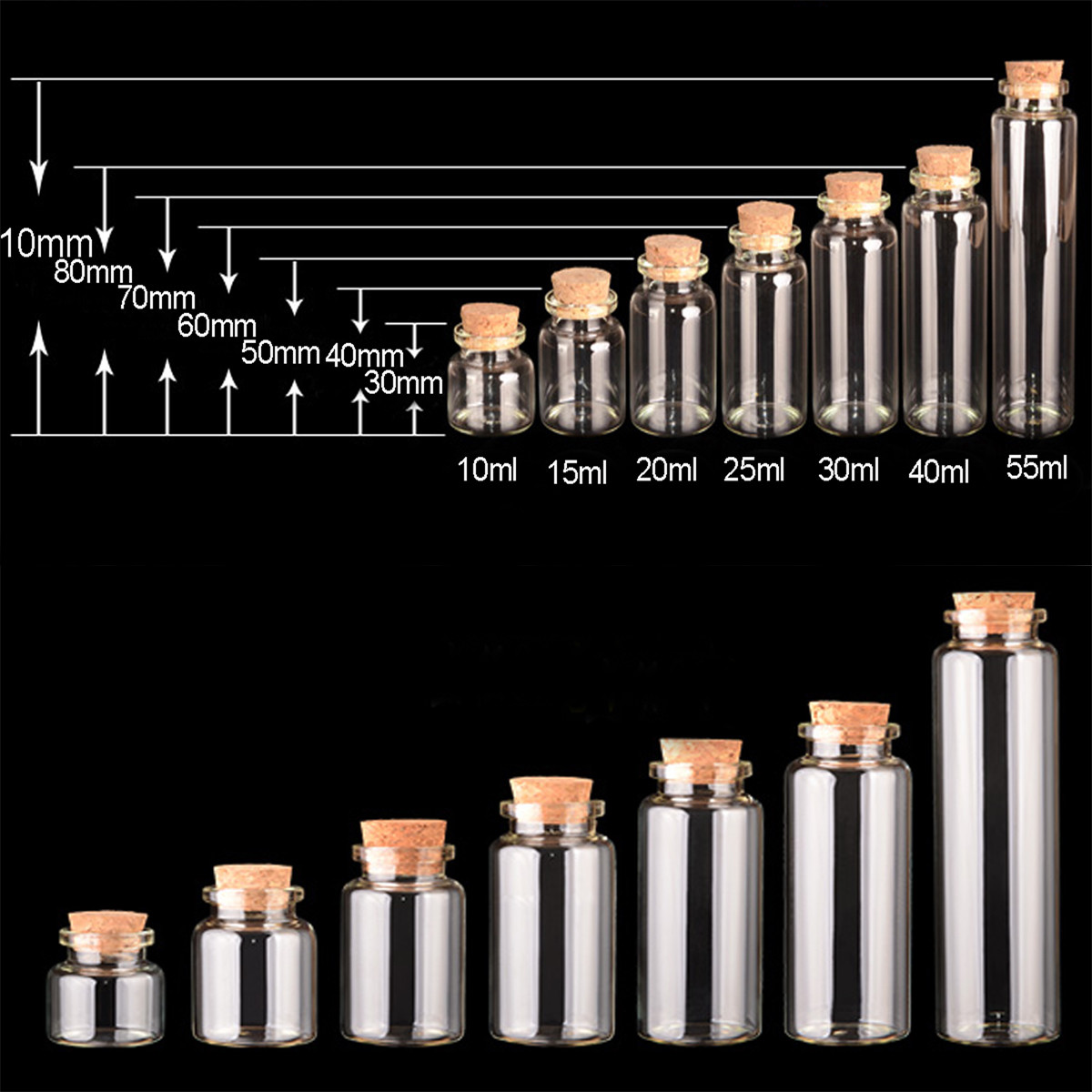 10pcs 20ml 30*50MM Glass Bottles with Corks clear Vials with Cork Little Empty