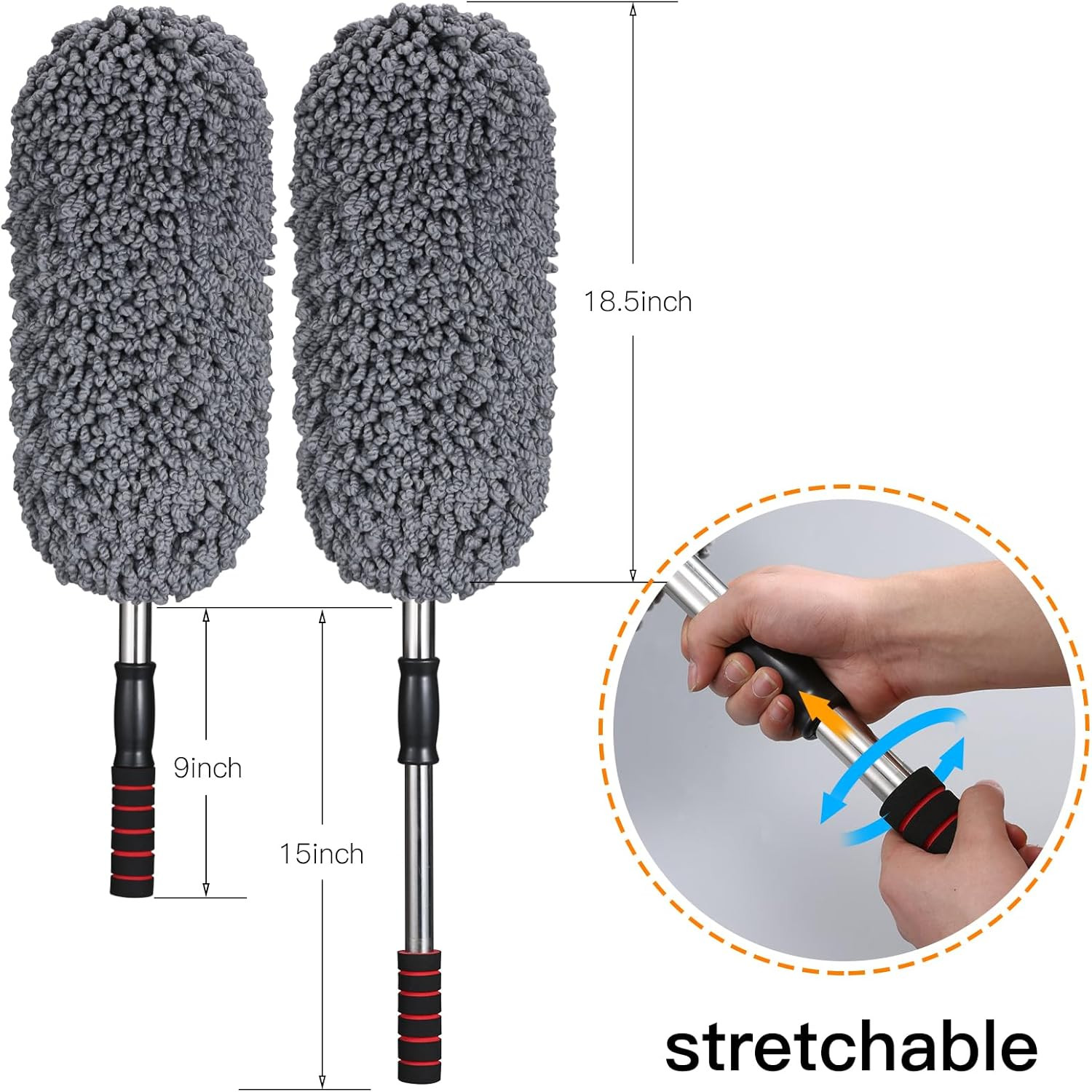 3 Pack Microfiber Car Duster Exterior Interior Cleaning Brush Extendable Handle