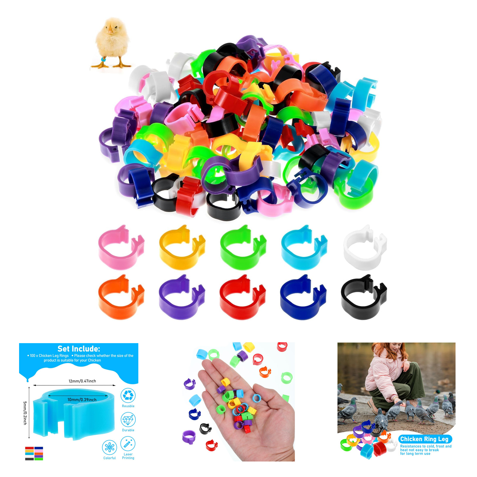 100 Pieces 10mm Quail Bird Leg Bands Baby Chick Rings for Small Birds