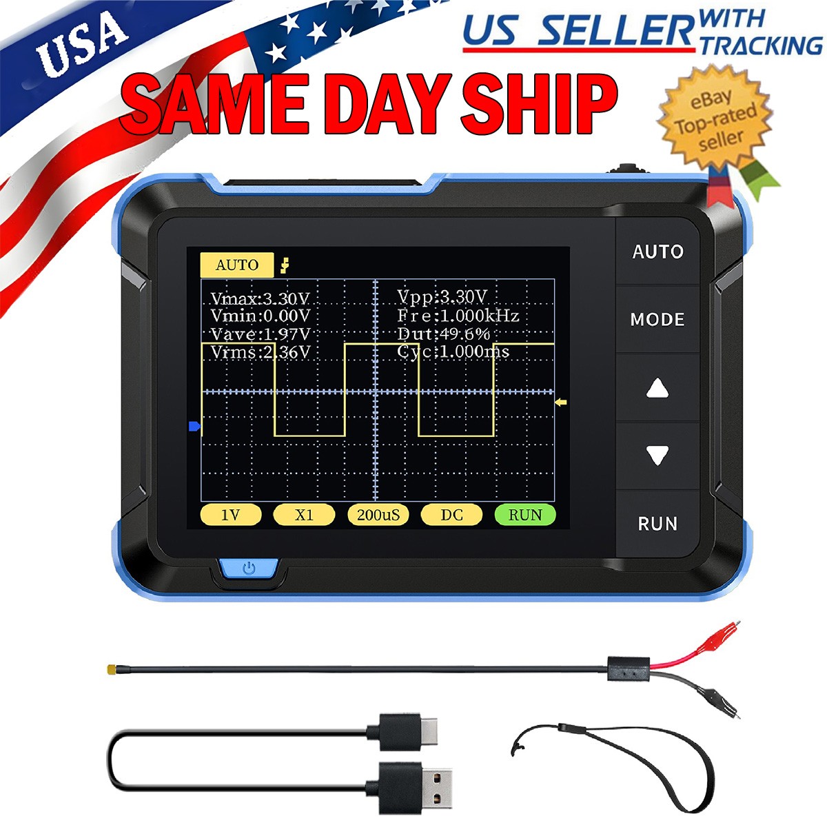 US FNIRSI DSO152 Handheld AC/DC Oscilloscope Type-C Digital Oscilloscope 2.5MS/s