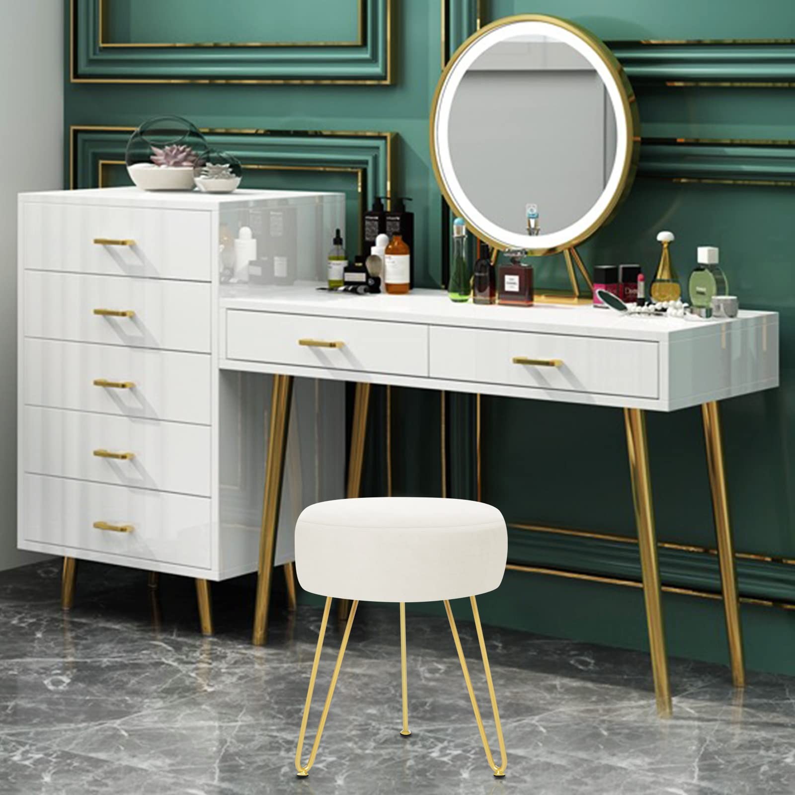 GERANT Multifunctional Vanity Stools - Velvet Round Ottoman Modern Dressing Stoo
