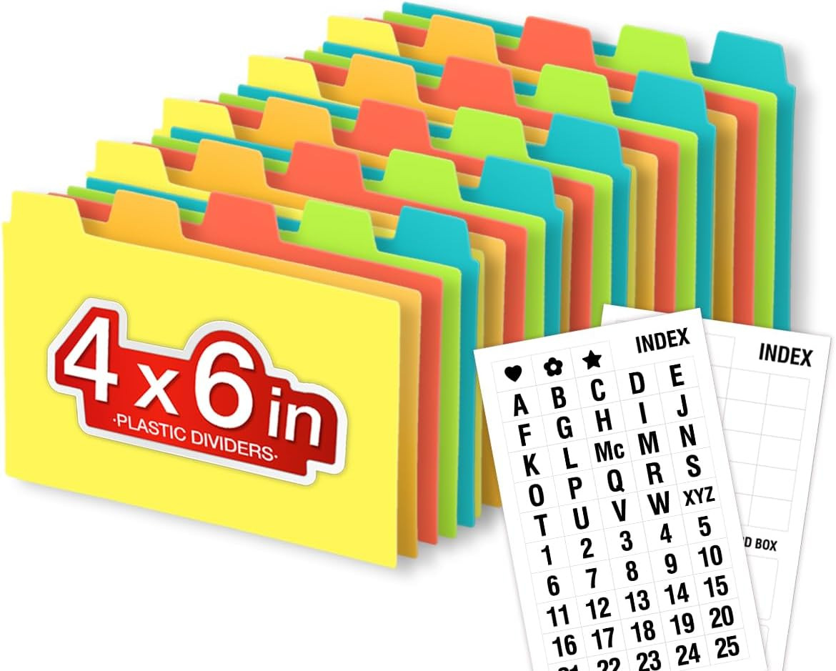 4x6 Plastic Index Card Dividers, Heavyweight Poly Index Card Guides A-Z for Flas