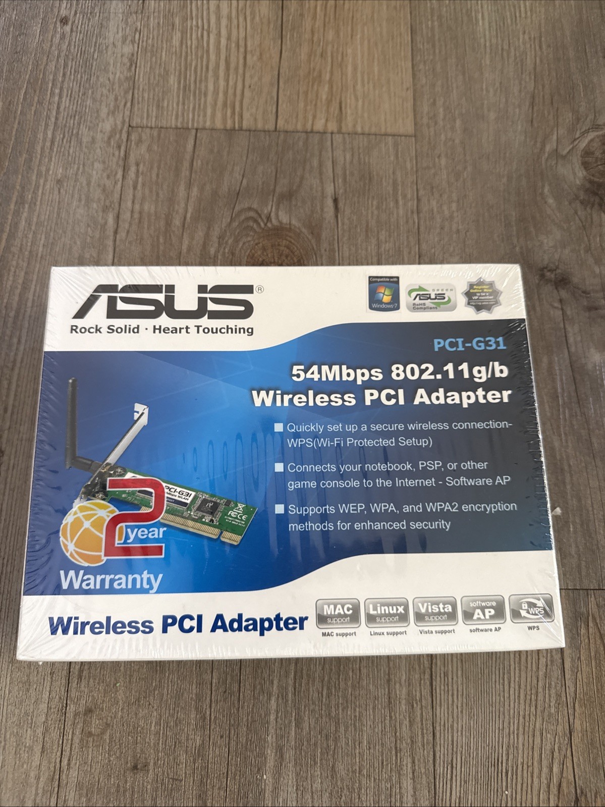 ASUS Wireless PCI Adapter PCI-G31 54Mbps IEEE with Antenna NEW SEALED