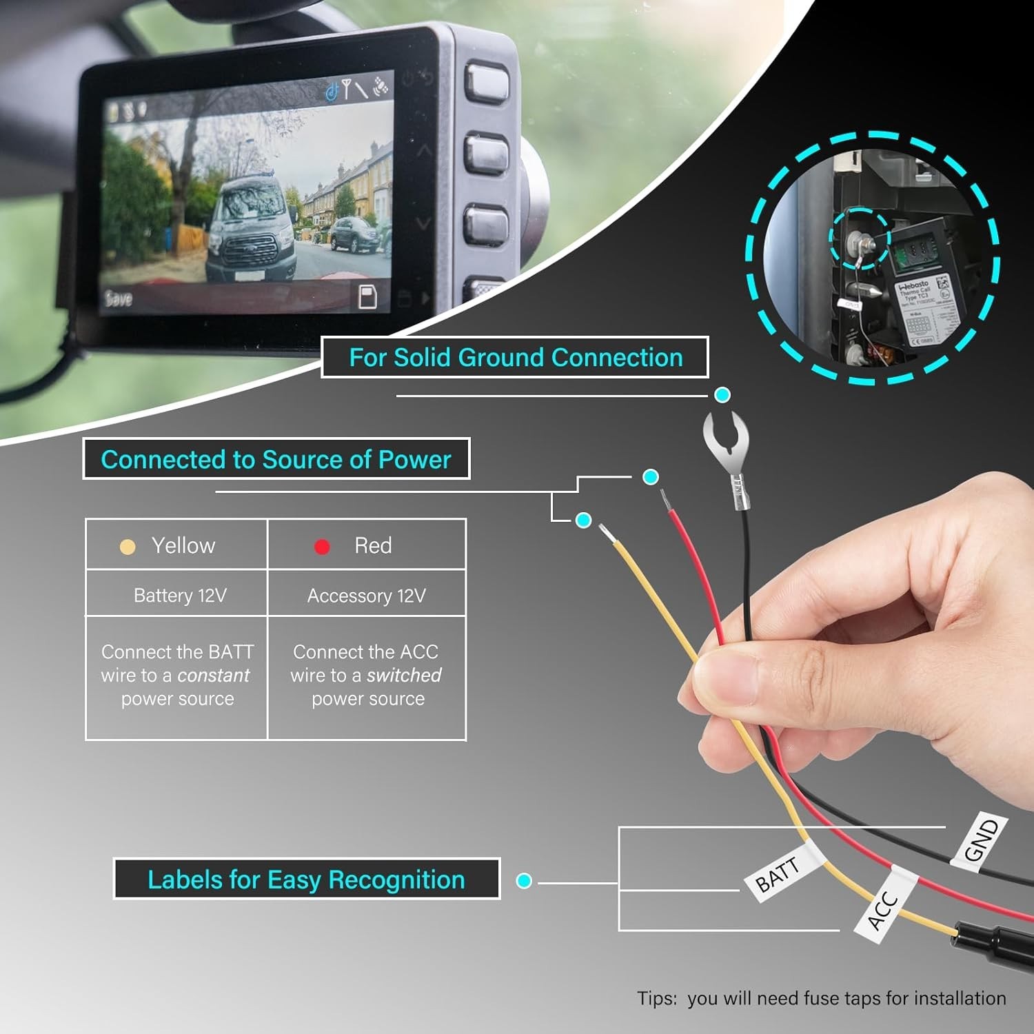 Replace For Garmin Dash Cams Parking Mode Cable 010-12530-03 12V