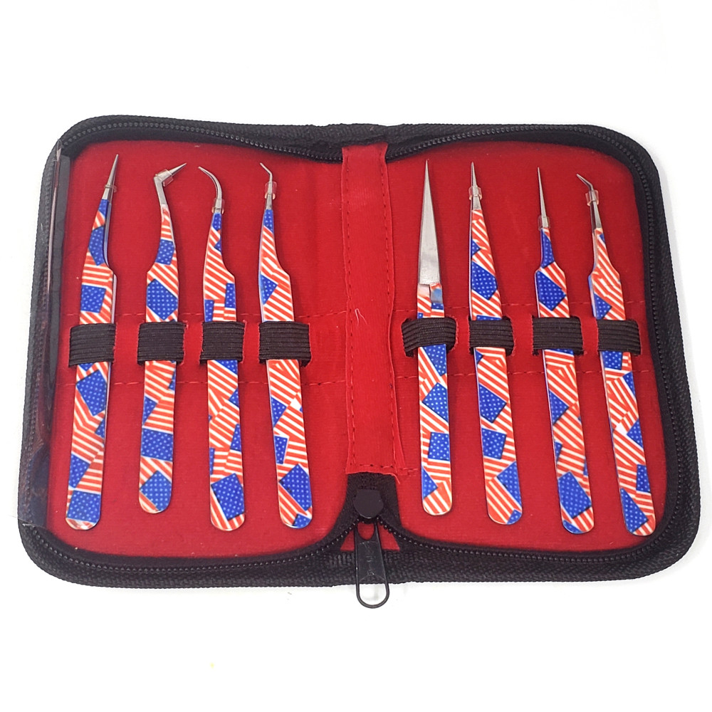 Set of 8Pcs  Stainless Steel Salon Tweezers For Facial Hair & Eyelash Extensions