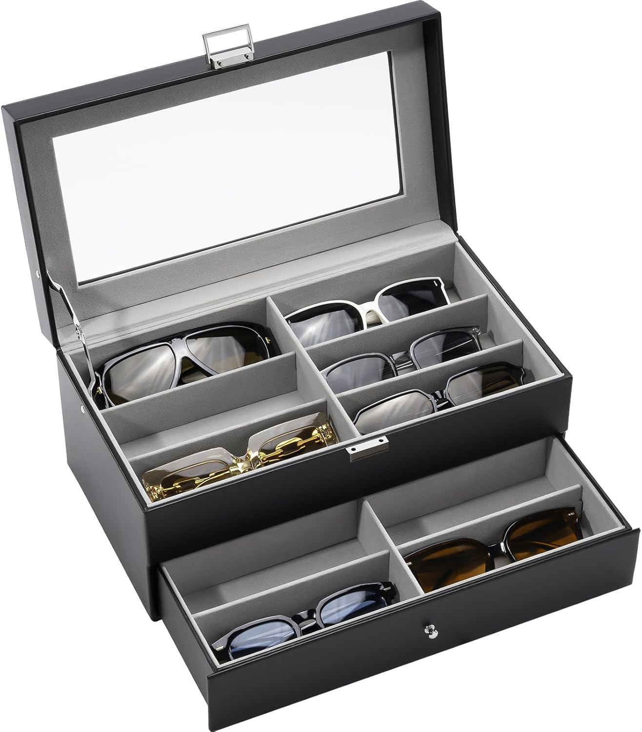 12 Slots Sunglasses Organizer, 2 Layer Sunglass Case, Leather Eyeglass Cases NEW