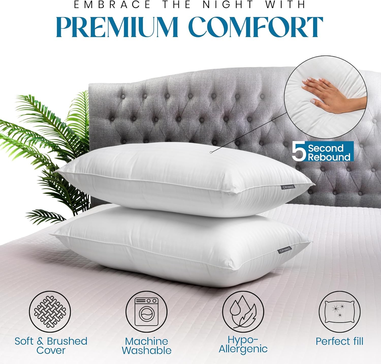 Down Alternative Bed Pillows for Sleeping, King Set of 2 Microfiber