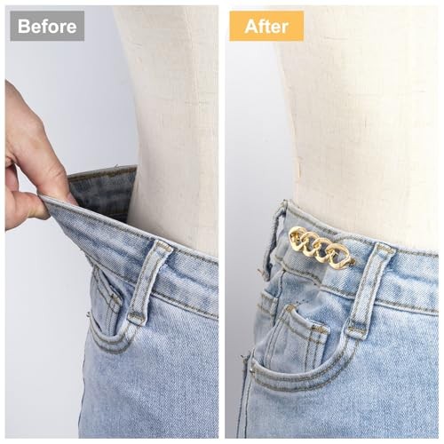 4 Sets Chain Pant Waist Tightener, Adjustable Jeans Button for Gold & Silver