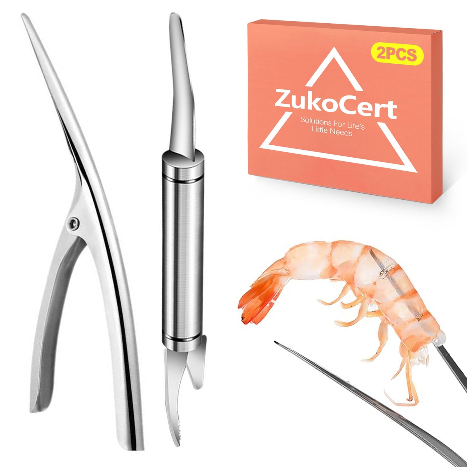 ZukoCert 2 Pack Shrimp Deveiner Tool - Stainless Steel Peeler Silver