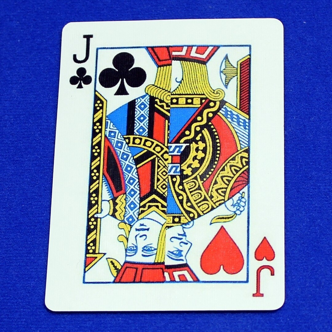 Jack of Clubs / Hearts - Half Vertical, Bicycle Printed Gaff Card, Red