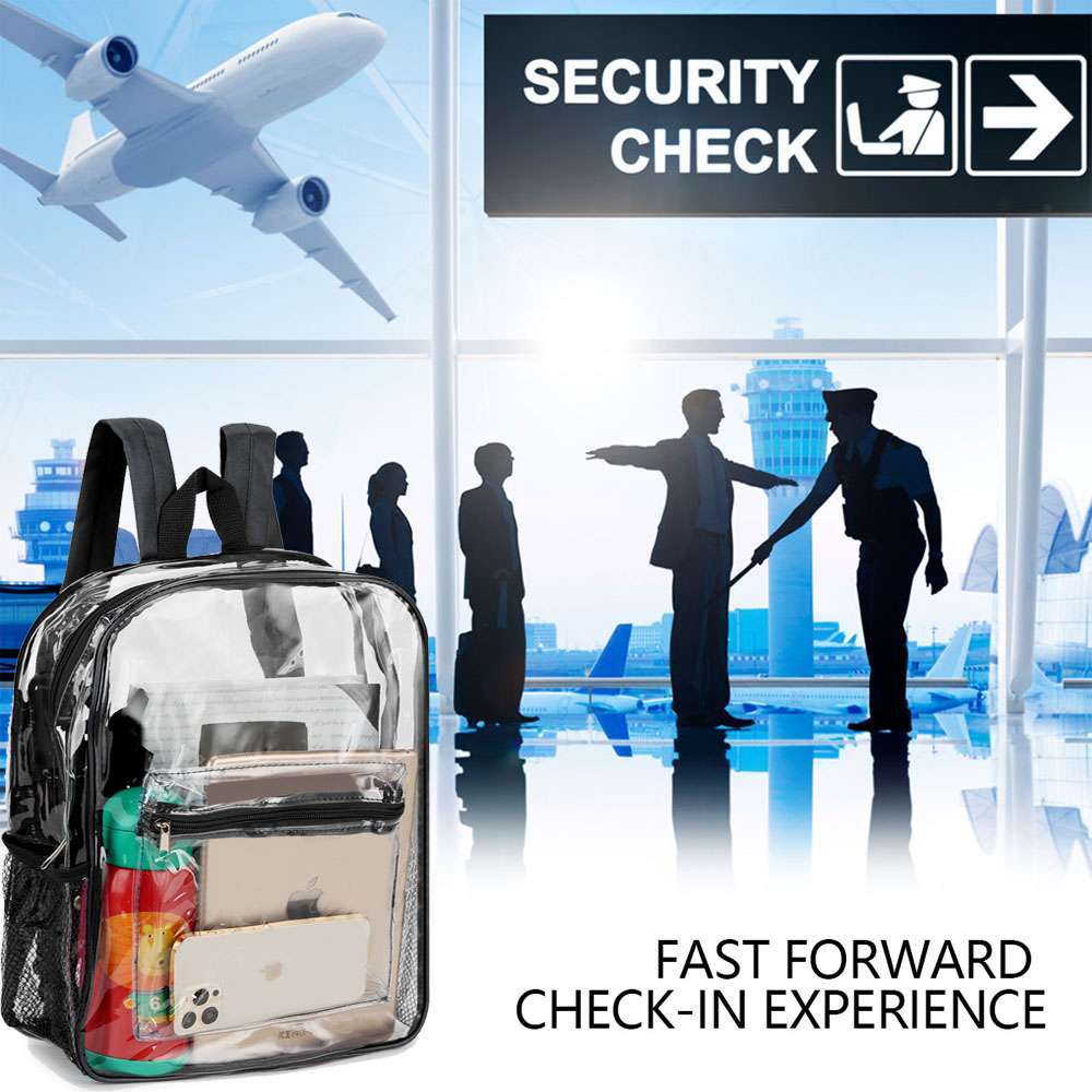 Clear Backpack Transparent See Through School Security Heavy Duty Bookbag Black