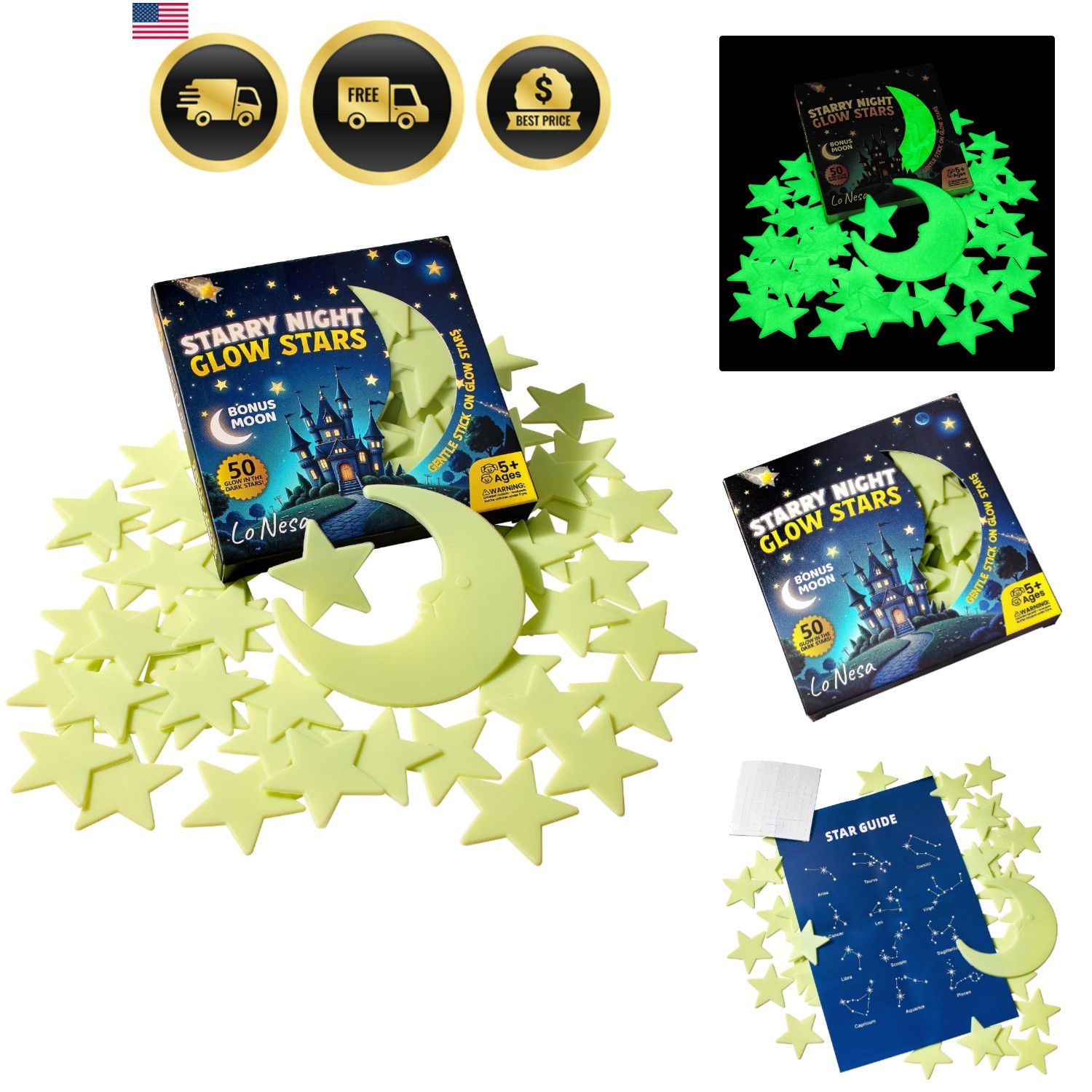 Big & Bright – Starry Night Glow Stars – Extra Large, Extra Strong Glow for W...