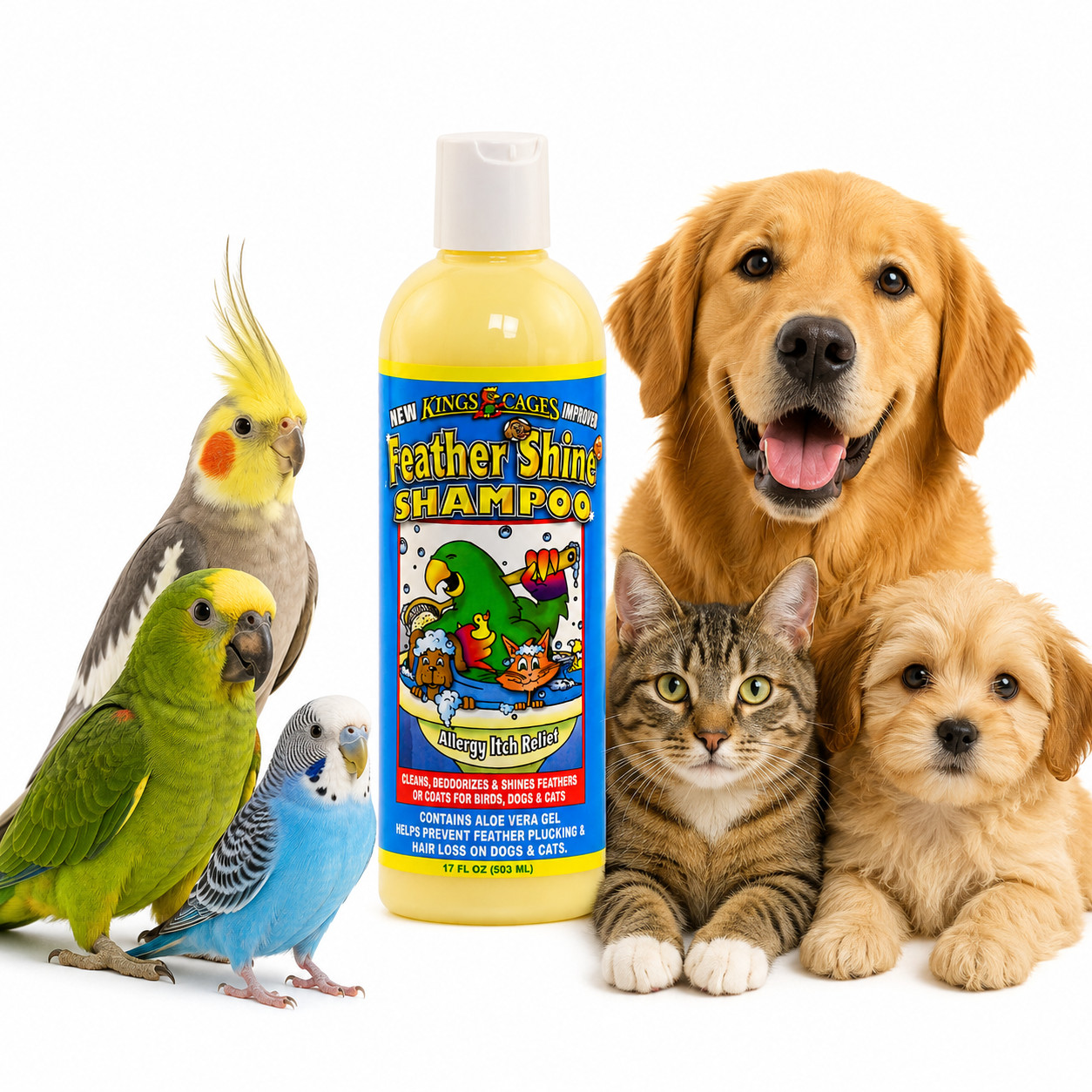 Kings Cages Feather Shine Shampoo 17oz with Aloe Vera Gel Parrot Amazon Conure