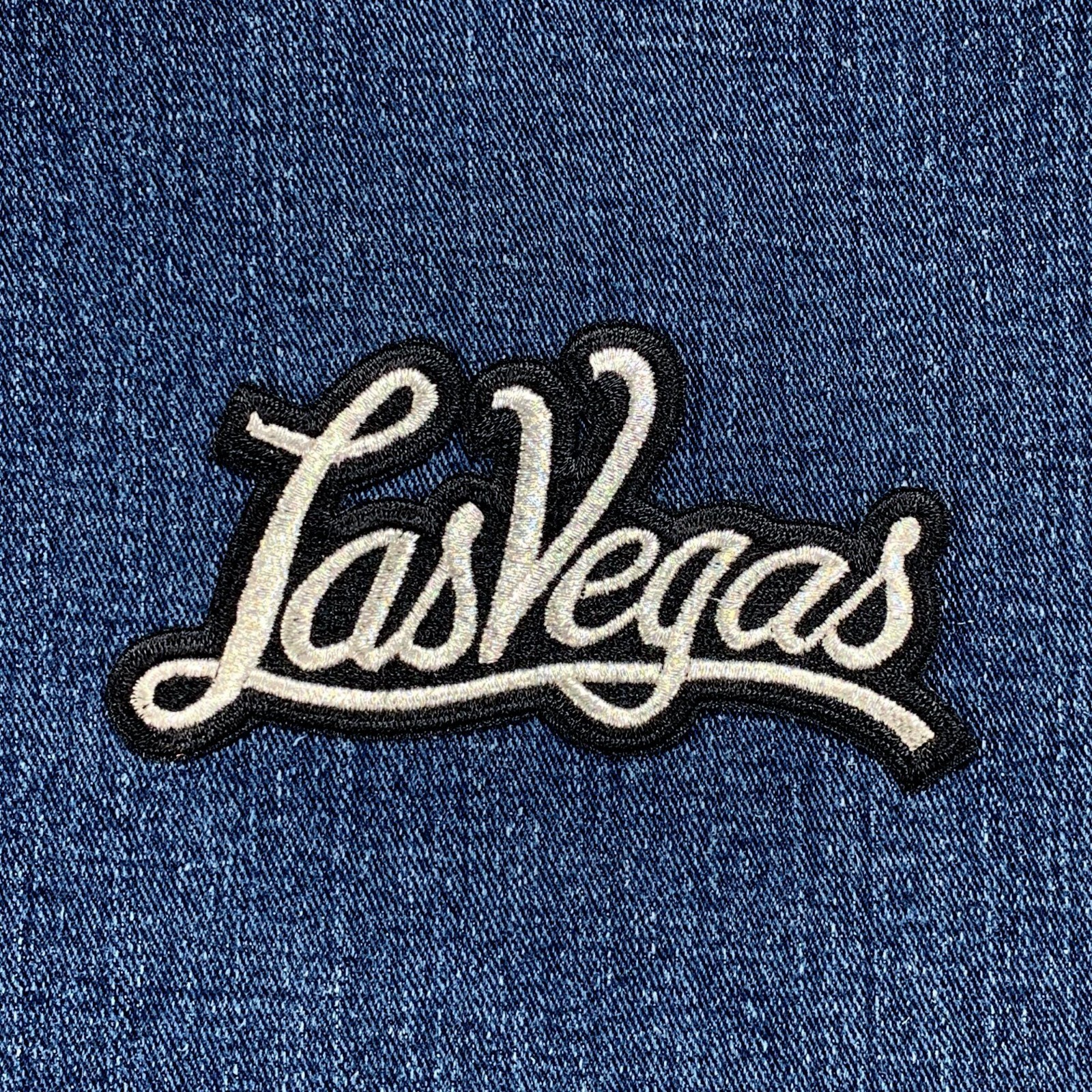 Las Vegas Patch - Embroidered Silver & Black Badge 4" (Iron On)